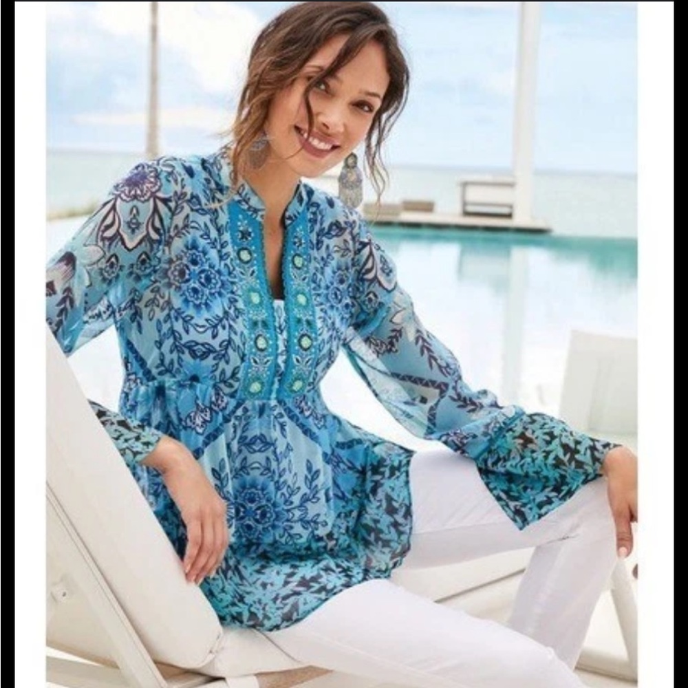 EUC Soft Surroundings Blue Floral Tunic with Blue Tank Top 3X